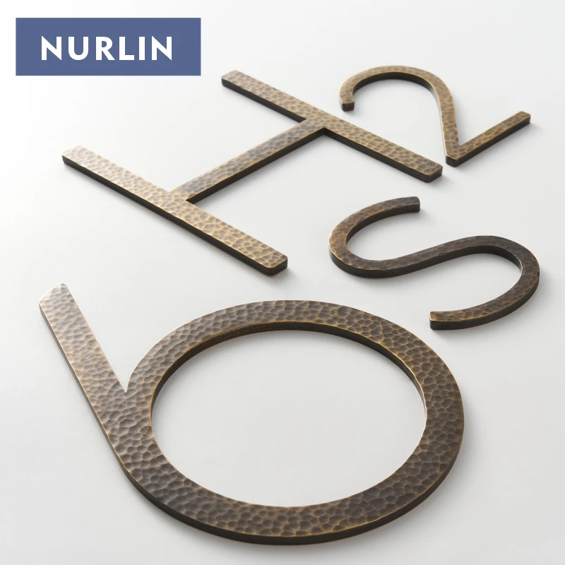 Nurlin Solid Brass Hammered Antique Brass 4-12 Inches 10-30cm Big Number Letter Door House Public Floating Signature