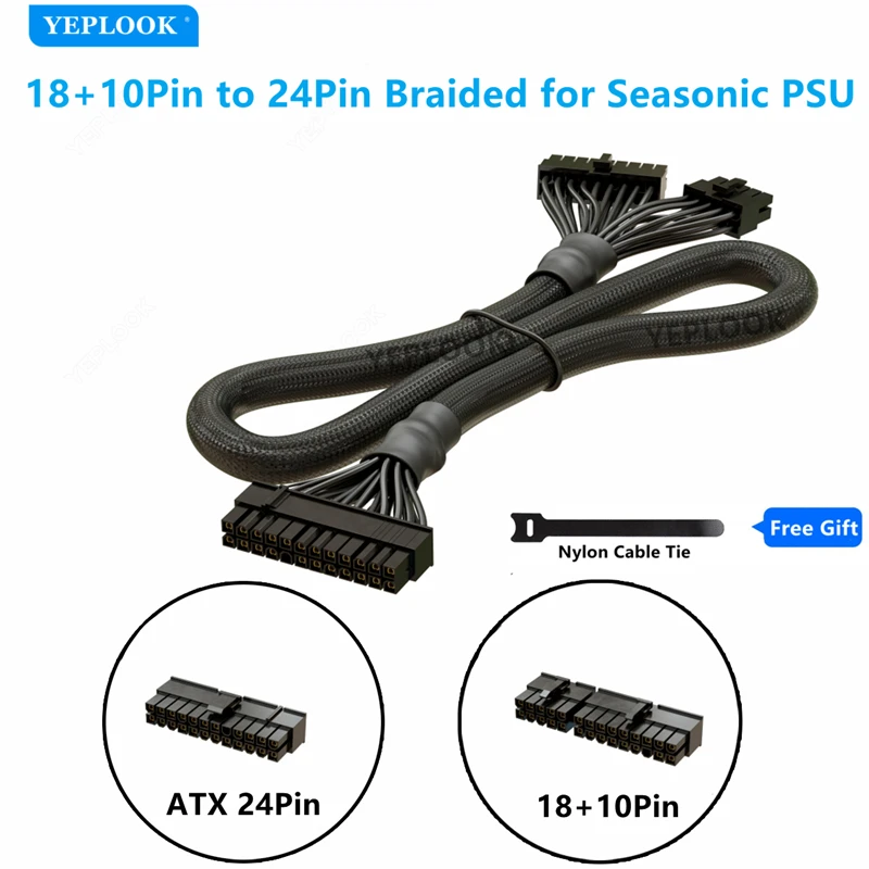 Modular Power Cable for Seasonic X-850, X-750, X-650 KM³ Power, GPU PCIe 6+2Pin, CPU 4+4Pin, SATA, Molex IDE 4Pin, Main 24Pin