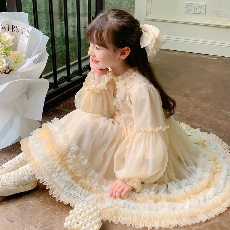 Autumn girls Dress Spring Children Little Sweet Foreign Fluffy Yarn Dresses Princess корейский стиль одежда