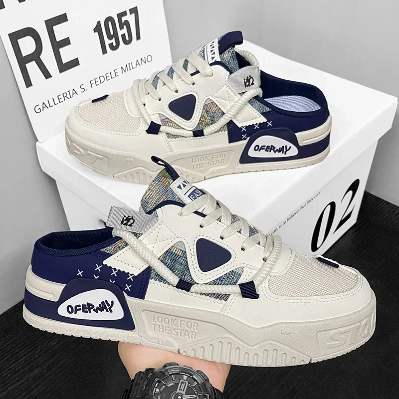 

Fashion Men Casual Shoes Half Slippers Lightweight Slip-on Breathable Men Flat Sport Shoes Sneakers Comfortable Driving Loafers