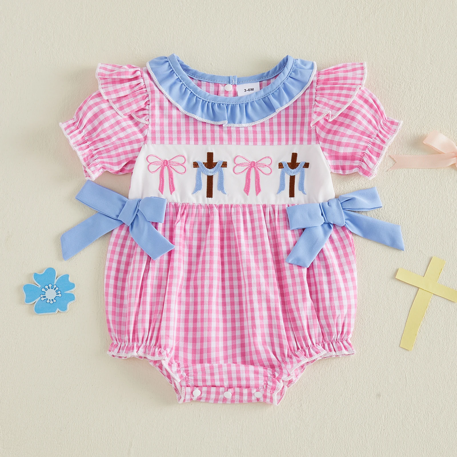 Easter Baby Girl Outfit Bunny Bubble Romper Plaid Smocked Bodysuit Newborn First Easter Summer Clothes