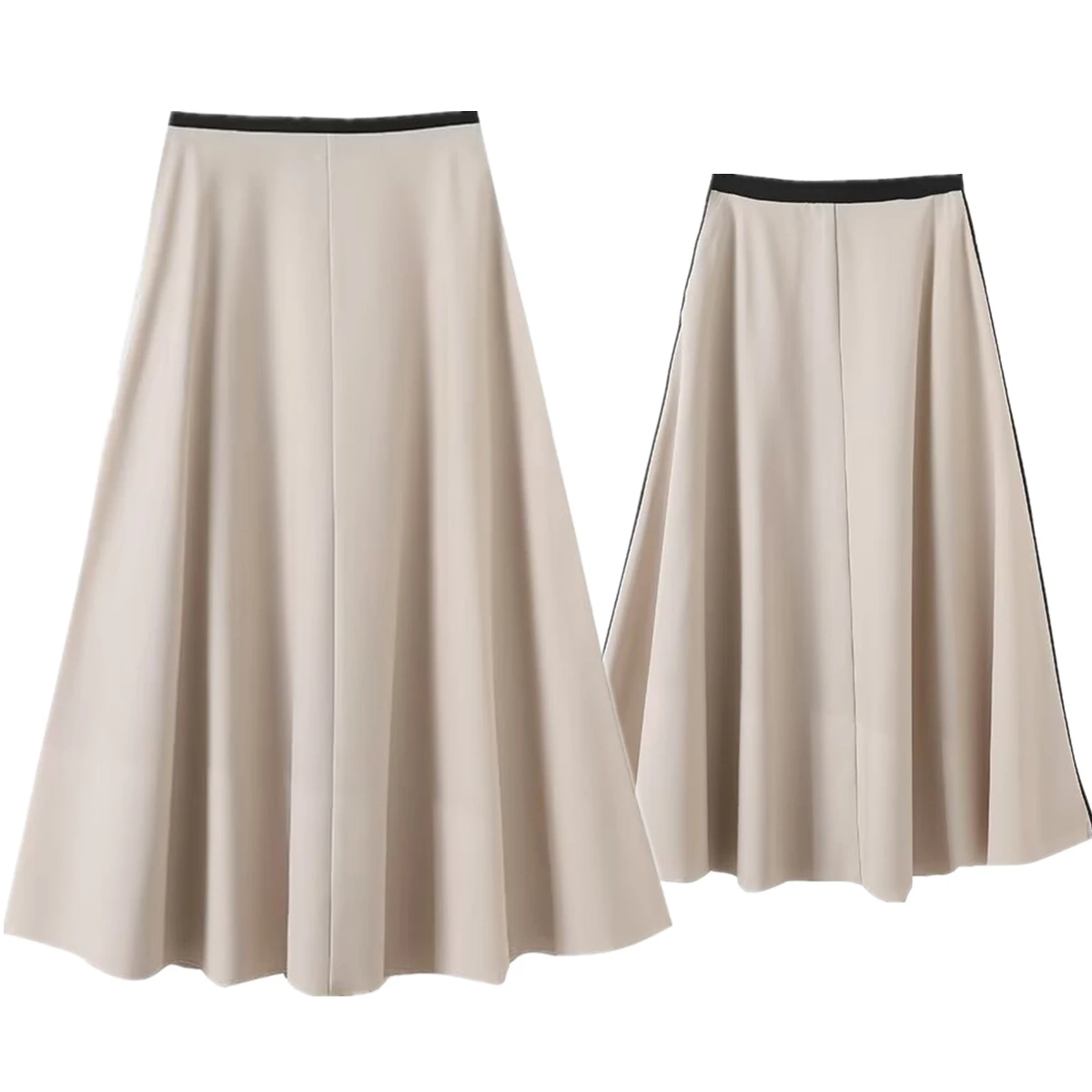 

Maxdutti 2025 SS Minimalist Women's Clothing Beige Contrast Color Skirt French Elegant High Waisted MIDI Skirts Womens