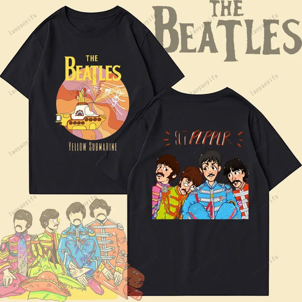 The Beatles Black Rock Band T-shirt Men's T-Shirt Y2k Street Fashion Streetwear High Quality Cotton Tops Aesthetic Clothes