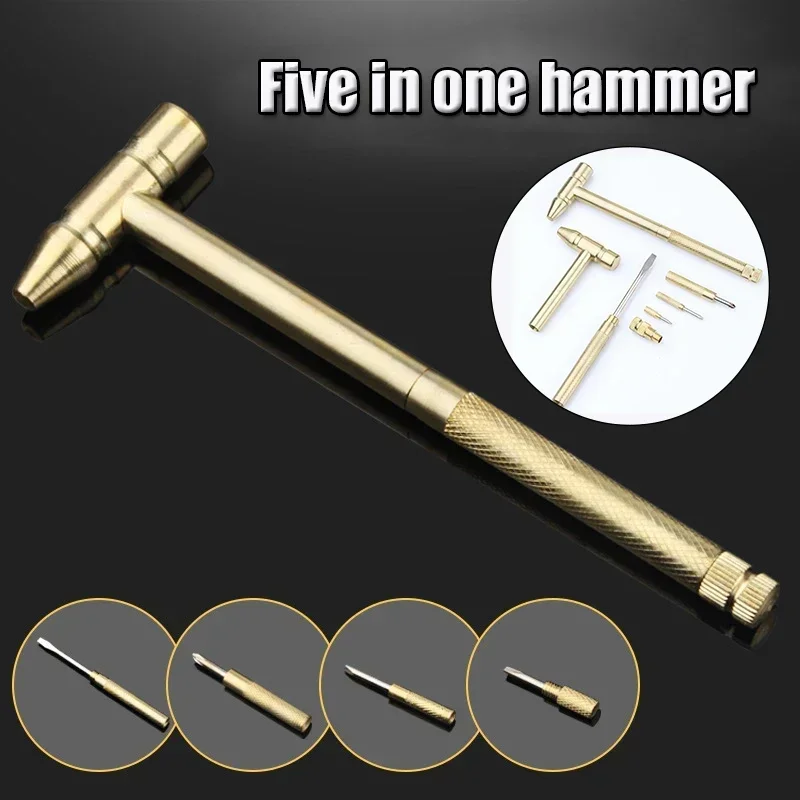 

Copper Hammer Rubber Head Hammer 5 In 1 Multifunctional Porcelain Hammer Built-in Small Screwdriver Indoor Outdoor Mini Tool