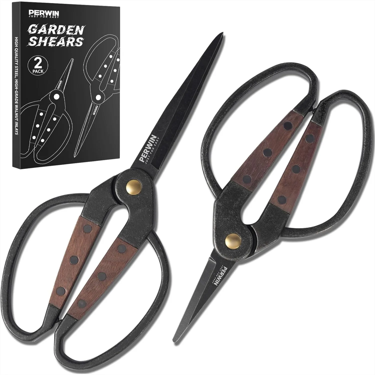 

Garden Pruning Scissors 2 Pcs with Walnut Wide Handles for Precision Plant Trimming, Succulent Care, and Floral Shearing - Easy