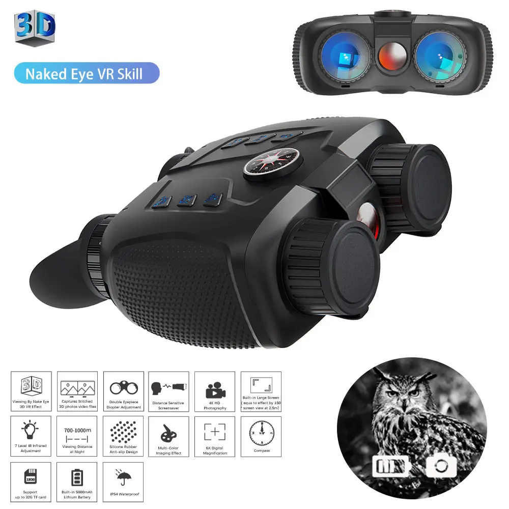

Naked Eye 3DVR Infrared Night Vision Binoculars with Digital Compass 700m Long Rang Wildlife Observe 6X Zoom Camera Night Vision
