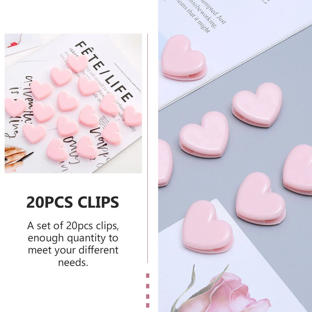

20Pcs Heart Shape Plastic Clips Snack Bag Sealing Clamps File Holder Photo Clips Lovely Practical Plastic Clamps