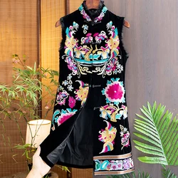 Stand Collar Splicing Rabbit Fur Vest Women Autumn And Winter 2022 New Chinese Style Palace Embroidery Sleeveless Coat S-XXL