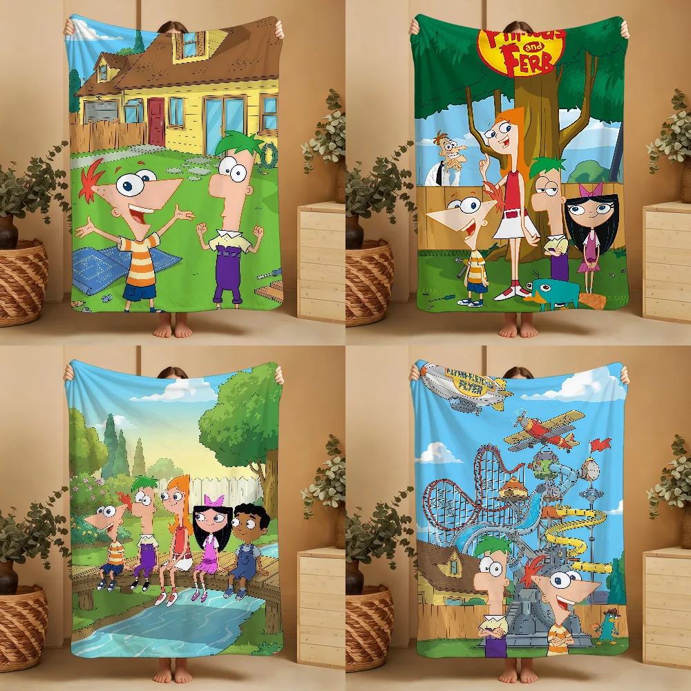 DSN P-PhineasS And F-FerbS Blanket Throw Super Cosy Plush Living Room Sofa Couch Childish Birthday Gifts