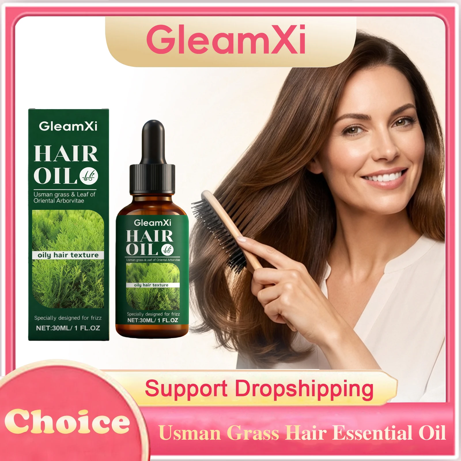 Usman Grass Hair Essential Oil Anti-Hair Loss Thickening Soothing Scalp Reduce Hair Breakage Fluffy Hydrating Hair Growth Serum