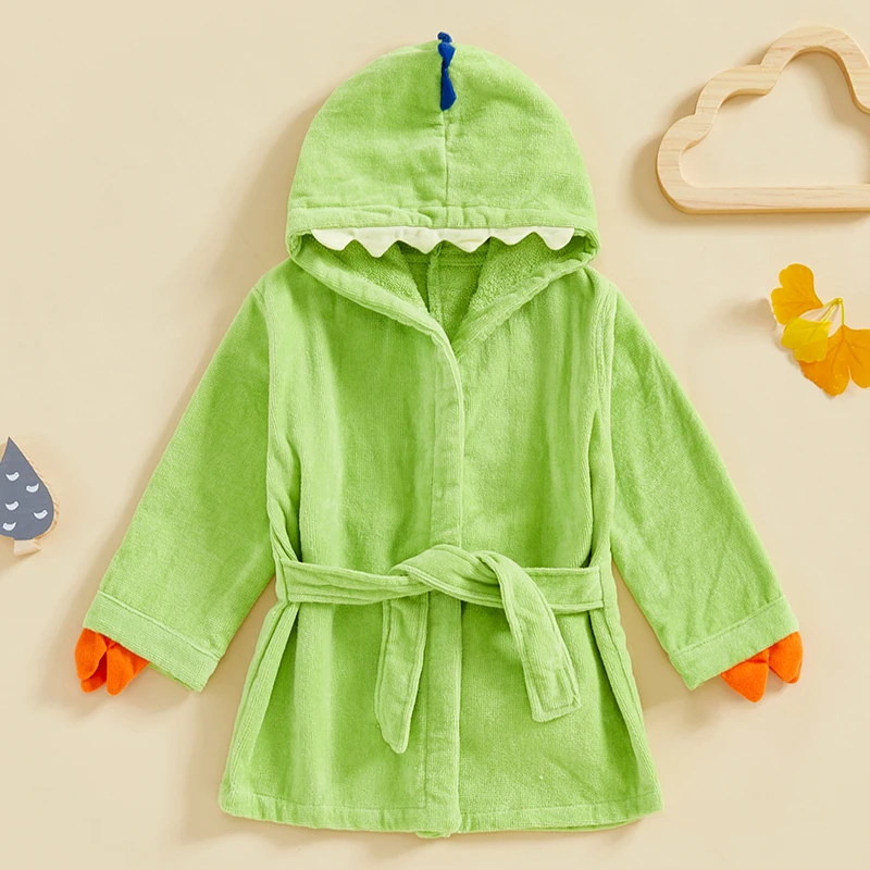 Kids Dinosaur Robe Toddler Girls Long Sleeve Plush Bathrobes Hooded Housecoat with Belt