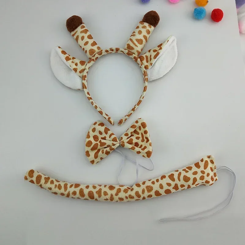 Pluche Giraffe Dierenhoofdband Oorband Staart Cadeau Verjaardagsfeestje Kostuum Kerstmis Halloween voor volwassen jongen meisjes kinderen