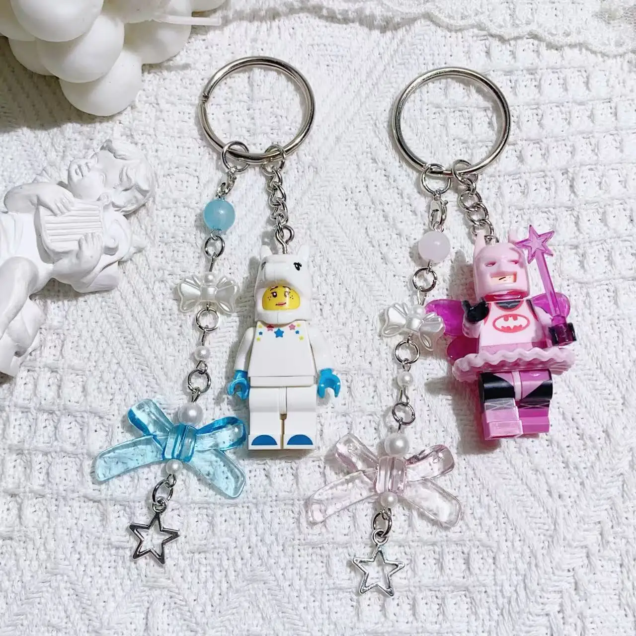 Popular Pink Fairy Batman Block Charms, Couple and Friend Keychains, Wholesale Small Ornaments for Holiday Gift Shops. view 3