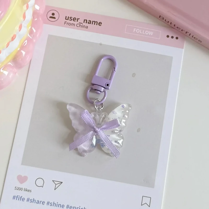 リボン蝶キーホルダー 女性用 かわいいバッグチャームペンダント キーチェーン 女の子用 ファッションアクセサリー キーホルダー Брелок Для Ключей 1