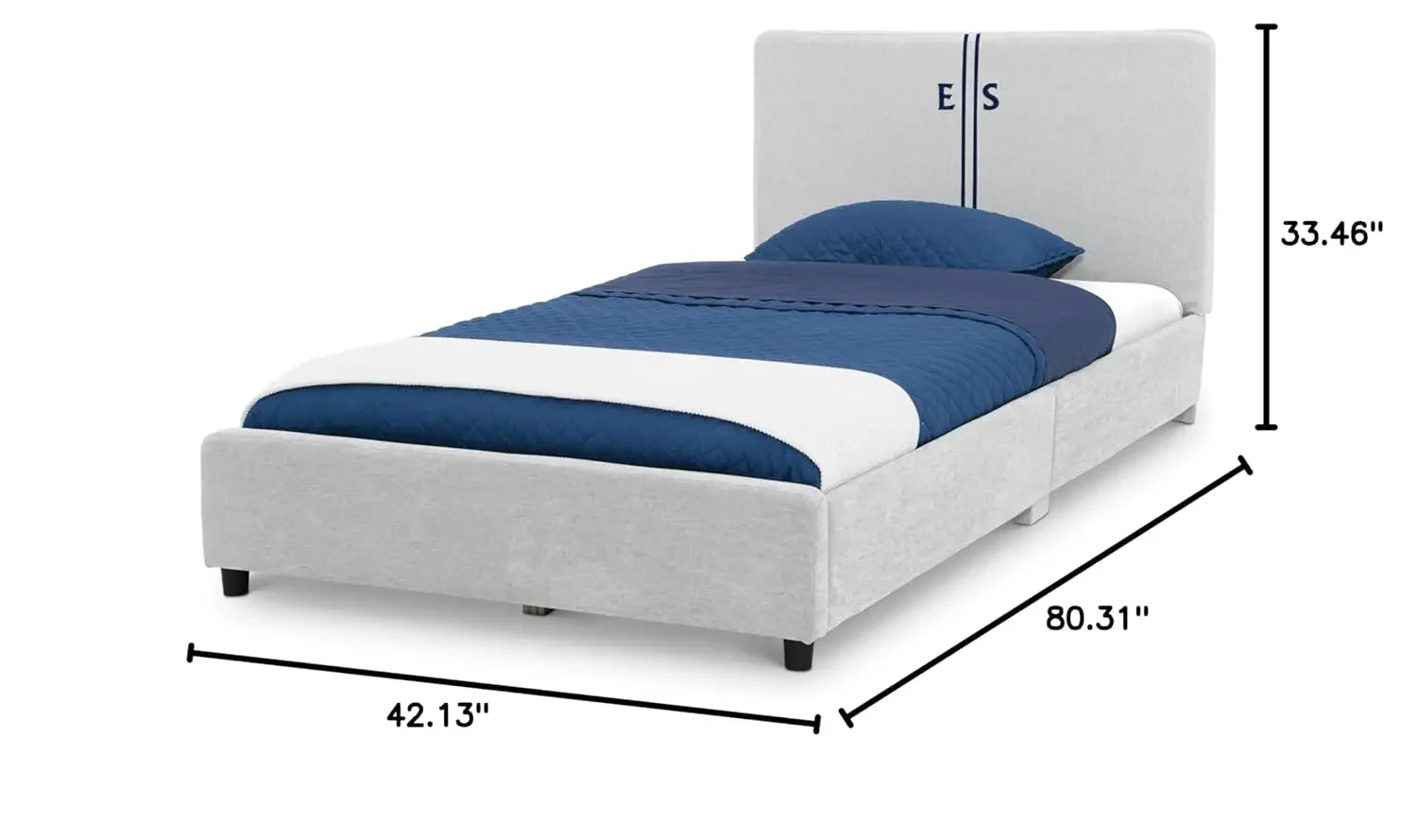 Upholstered Twin Size Bed with Headboard, Premium Wood Slat Support, No Box Spring Needed, Easy Assembly, Dove Grey Stripe