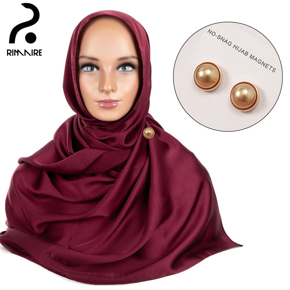 

Luxury Muslim Hijab with No-snag Magnets High Quality Solid Turban Ladies Headscarf Shawl Headwraps Gift Daily Wholesale RIMAIRE