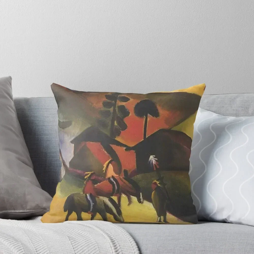 Vintage August Macke Native Americans on Horse 1914 Throw Pillow Rectangular Cushion Cover pillow