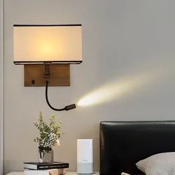 LED Fabric Lampshade E27 Wall Light Adjustable Angle Spotlight Bedroom Bedside Reading Light Living Room Home Decoration Light