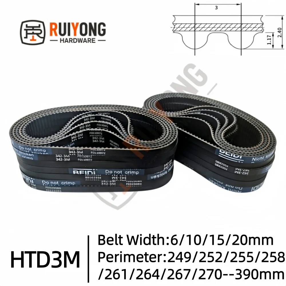 HTD3M Timing Belt Pitch 3mm Belt Width 6/10/15/20mm  Perimeter 249/252/255/258-390mm Closed Rubber Drive Belts 3D printed parts