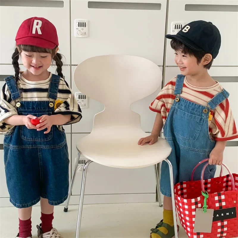 

2024 Kids Sleeveless Overalls Baby Girl One Piece Jeans Summer Children Denim Jumpsuit Suspender Pants Korean Boy Romper Trouser