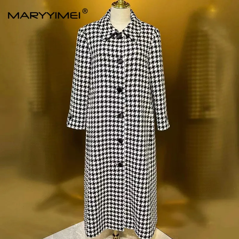 

MARYYIMEI Autumn Winter New Style Vintage Designer Women's Coat Turn-Down Collar Single-Breasted Long-Sleeved Fashion Overcoat