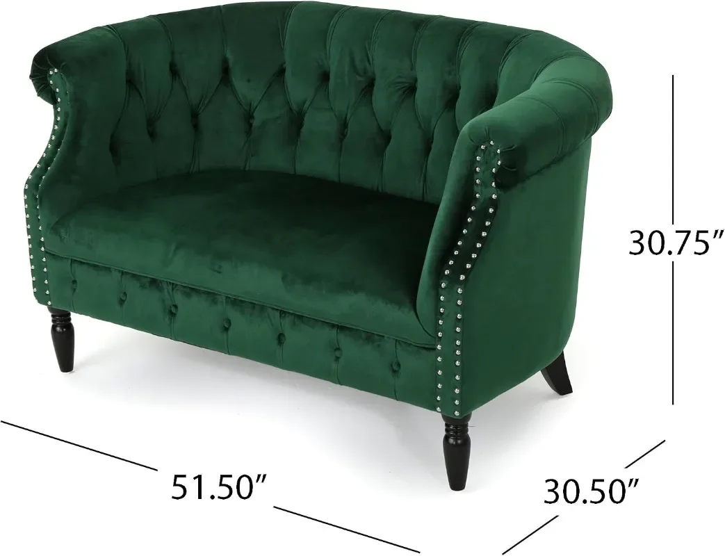 GDFStudio Melaina Tufted Chesterfield Velvet Loveseat with Scrolled Arms