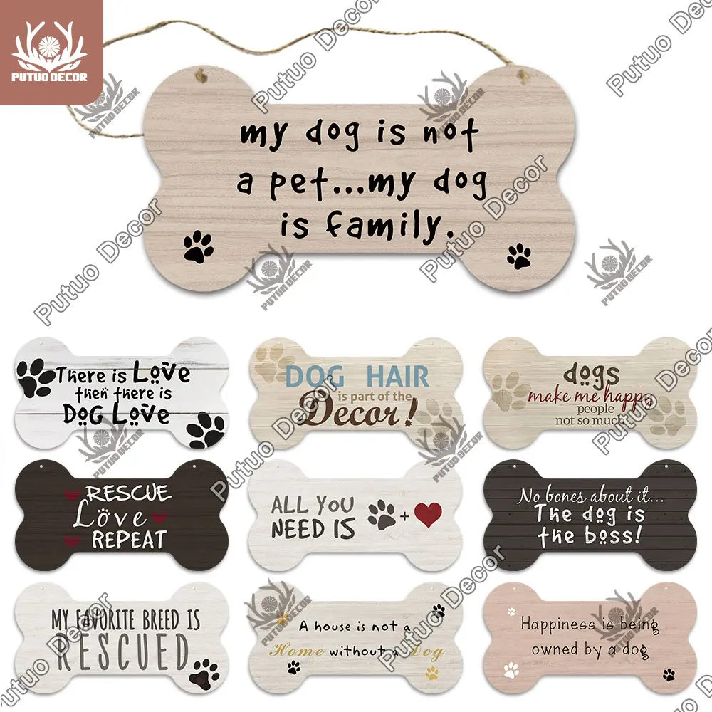 

Putuo Decor-Bone Sign Wooden Pendant, Dog Plaque Wood, Lovely Friendship, Hanging Dog, House Decoration