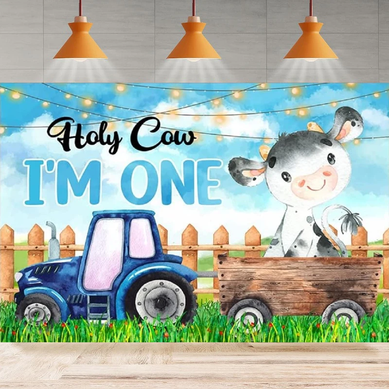 I'm One Birthday Photography Backdrop Holy Cow I'm One Boys Girls 1st Birthday Background Home Party Backdrop Wall Banner Decor