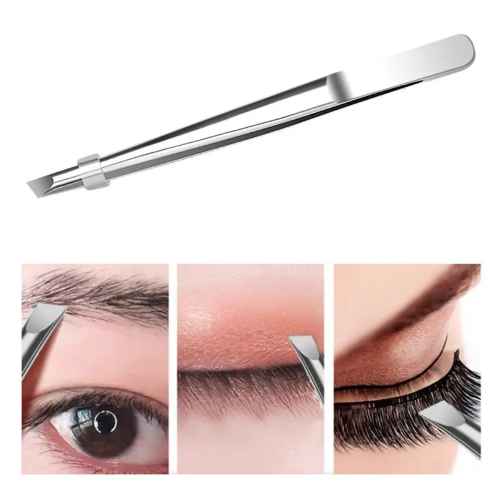 Stainless Steel Eyebrow Tweezers Flat Slant Tip High Precision False Eyelashes Tweezers Multifunction Tweezers Face Hair Removal
