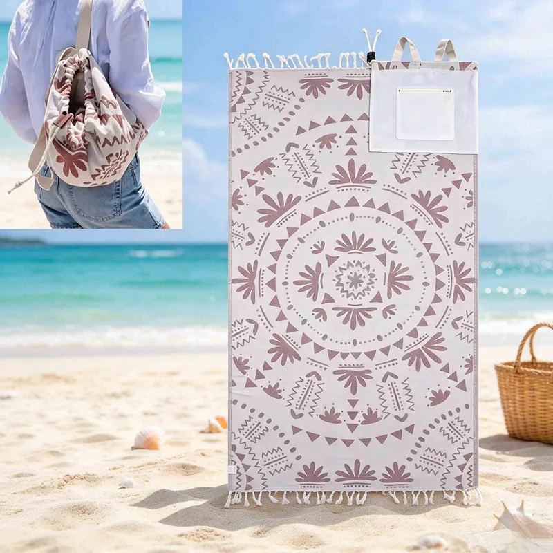 Convertible Beach Backpack Towel, Wearable Oversized Sand-Repellent Quick-Drying Mat, Foldable Portable Summer Beach Tote