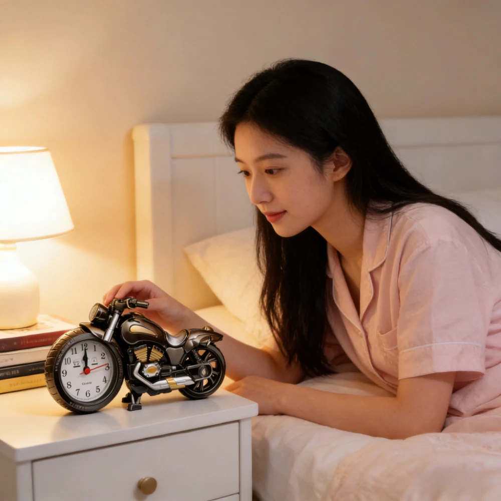 Creative Motorcycle-shaped Alarm Clock, Fashionable and Unique Bedside Clock, Modern and Simple Decorative Item for Home Use