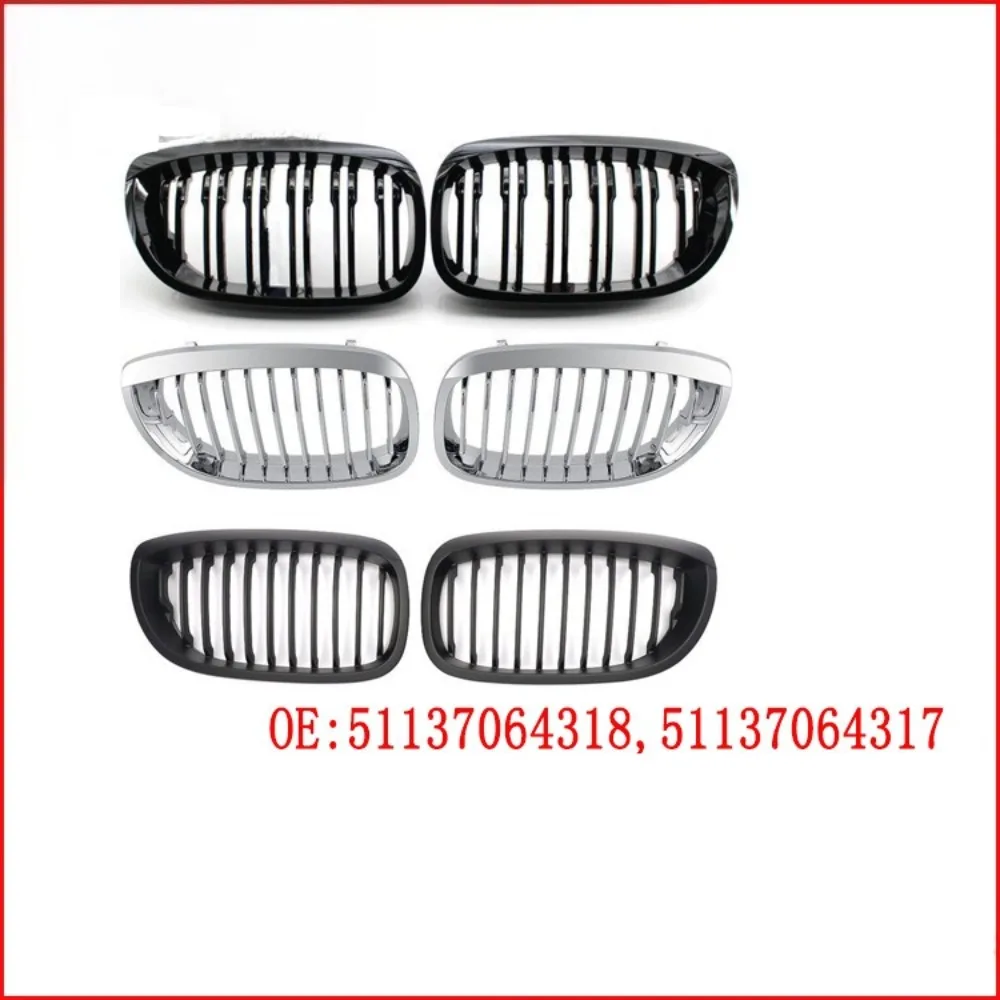 Matte Double Line Style Front Bumper Racing Grille For BMW 3 Series E46 2-Door 2002-2004 All Black Dual Slats Kidney Grill