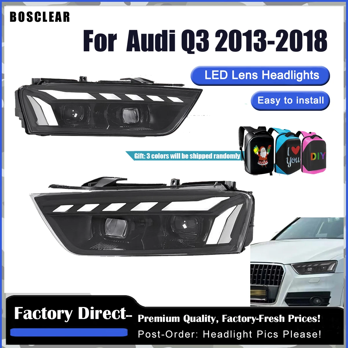 Car Headlight for Audi Q3 2013-2018 LED Head Lamp Assmebly DRL Daytime Running Light Dynamic Turn Signals Automobile Accessories