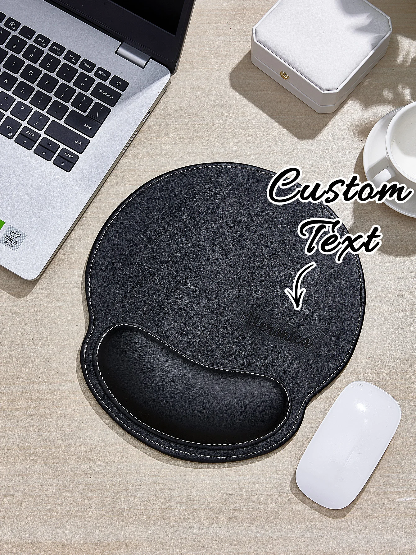 Tapis de souris personnalisé avec support pour le poignet, tapis de souris en cuir, tapis de bureau personnalisé, cadeau de jeu pour papa, maman, couple, amis