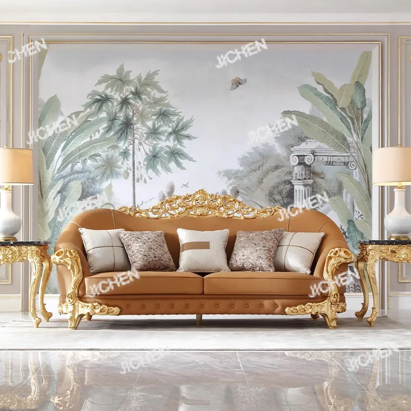 

French court solid wood sofa living room luxury decoration simple European large apartment villa first layer cowhide sofa