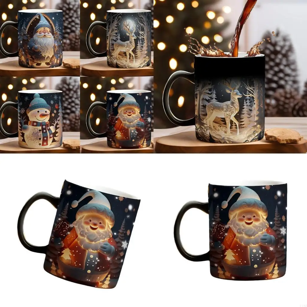 F19B Temperature Sensitive Ceramic Christmas Cup Reveals Concealed Holiday Art Perfect Size For Hot Drink And Gift