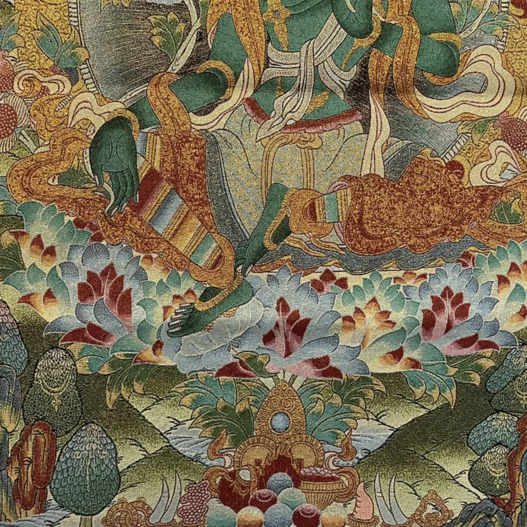 Old Thangka Tibetan Buddhism silk Embroidery brocade Nepal Green Tara Sitting Buddha Thangka Worship Hall Town house