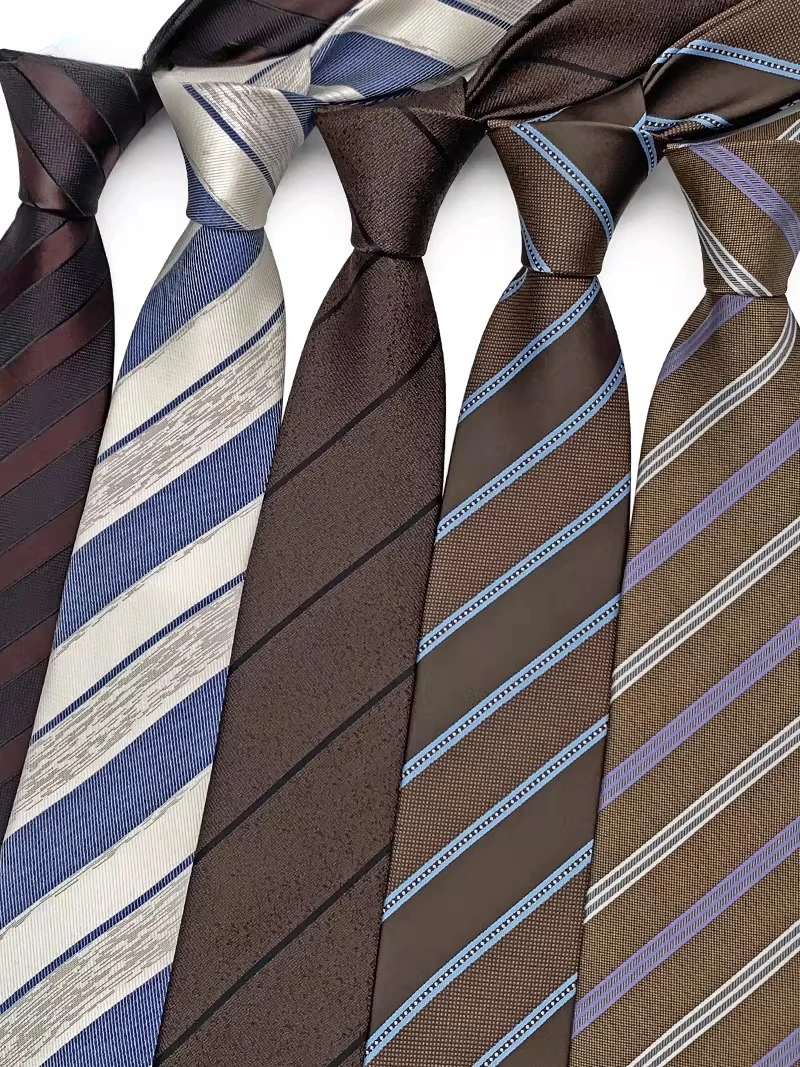 8cm Vintage Men's Tie Dark Coffee Brown Striped | Business Office Daily Wear Necktie Handmade Suit Accessories for Wedding Groom