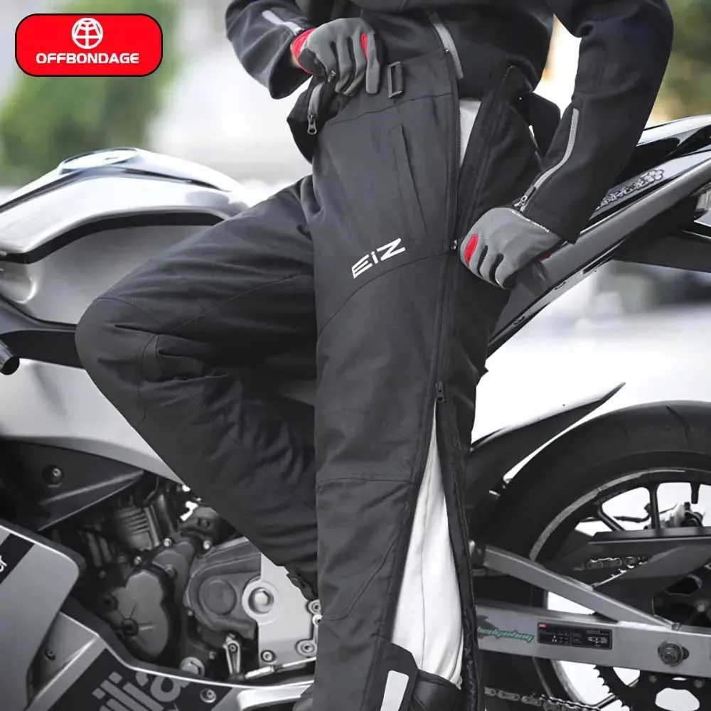 OFFBONDAGE Winter Motorcycle Trousers Men's quick-release Moto Riding pants Built in CE Protectors Anti-fall Warm Waterproof
