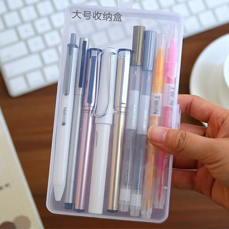 Transparent Plastic Organizer Storage Box Desktop Stationery Organizer Pencil Box Pen Holder Stickers Box Table Desk Accessories