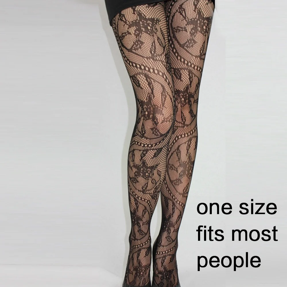 Black Hollowed Out Lace Mesh Pantyhose Floral Rattan Bottomed Stockings Tights