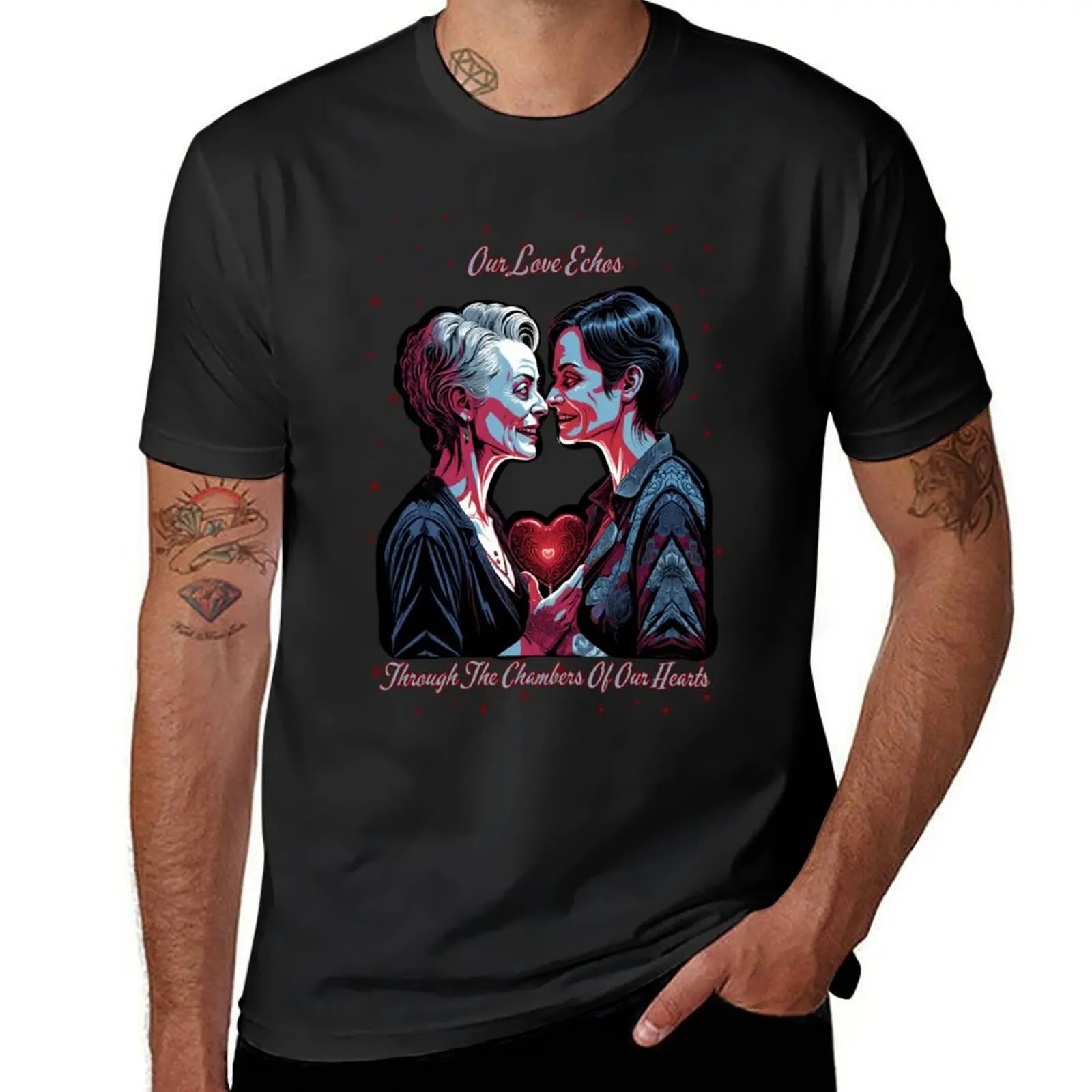 Love Echoes, Goth Valentine (on blk) T-Shirt plus size tops tees heavyweights men t shirt