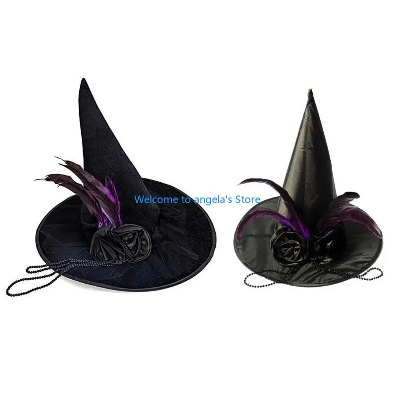 X4YC Halloween Witch Hat Witch Men Women with Chain Costume Cosplay