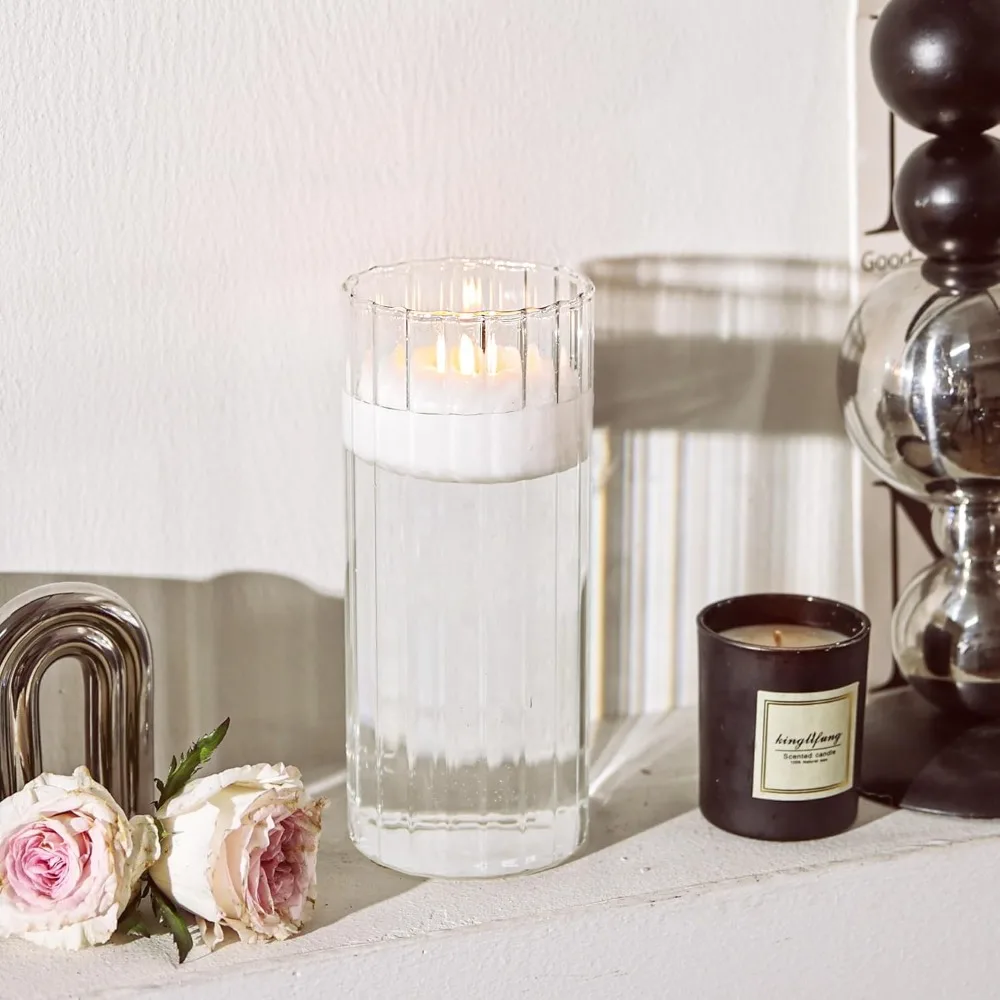 مزهرية أسطوانية زجاجية مضلعة بطول 8 بوصات، مثالية للقطع المركزية والشموع والزهور. مثالية لحفلات الزفاف، وديكور المنزل، والهدايا (واضح).