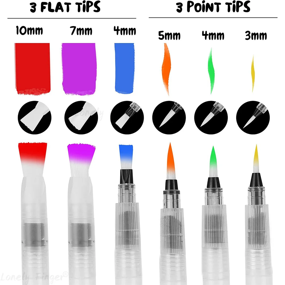 6/12Pcs Watercolor Brush Pen for Artist Student Painting Lettering Flat/Point Tip Water Brush Pen Watercolor Brushes Empty Refil
