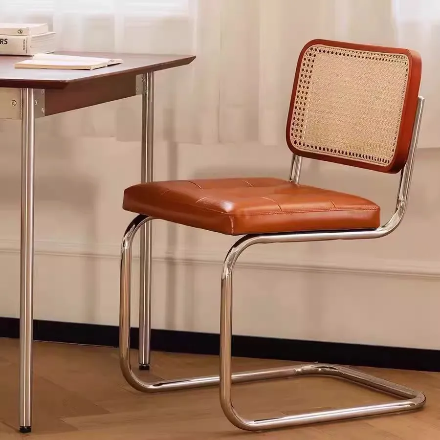 

#Rattan dining chair, mid-century modern chrome cantilever chair, living room upholstered accent chair