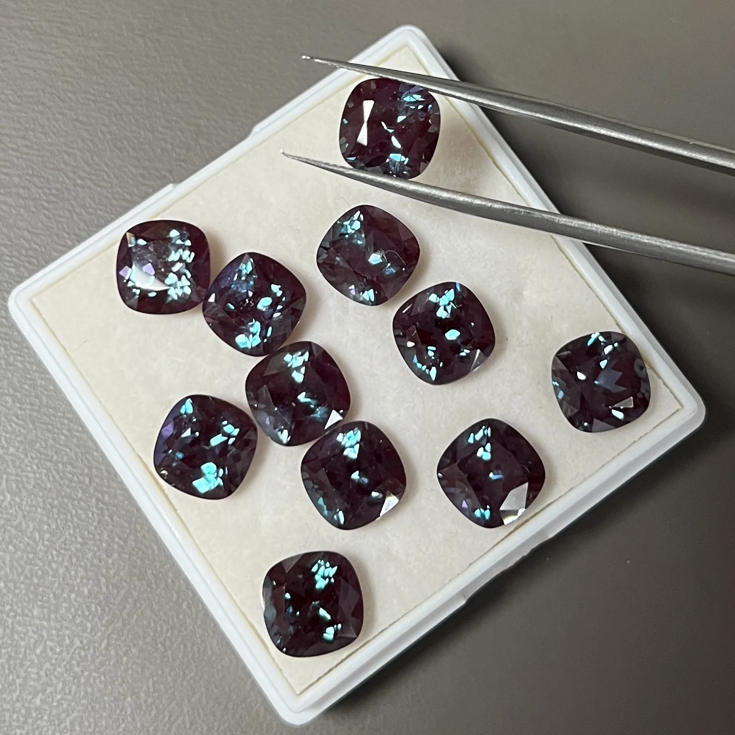9x9mm Cushion Alexandrite Gemstone Lab Created Alexander Stone Color Change Purple Green Stone
