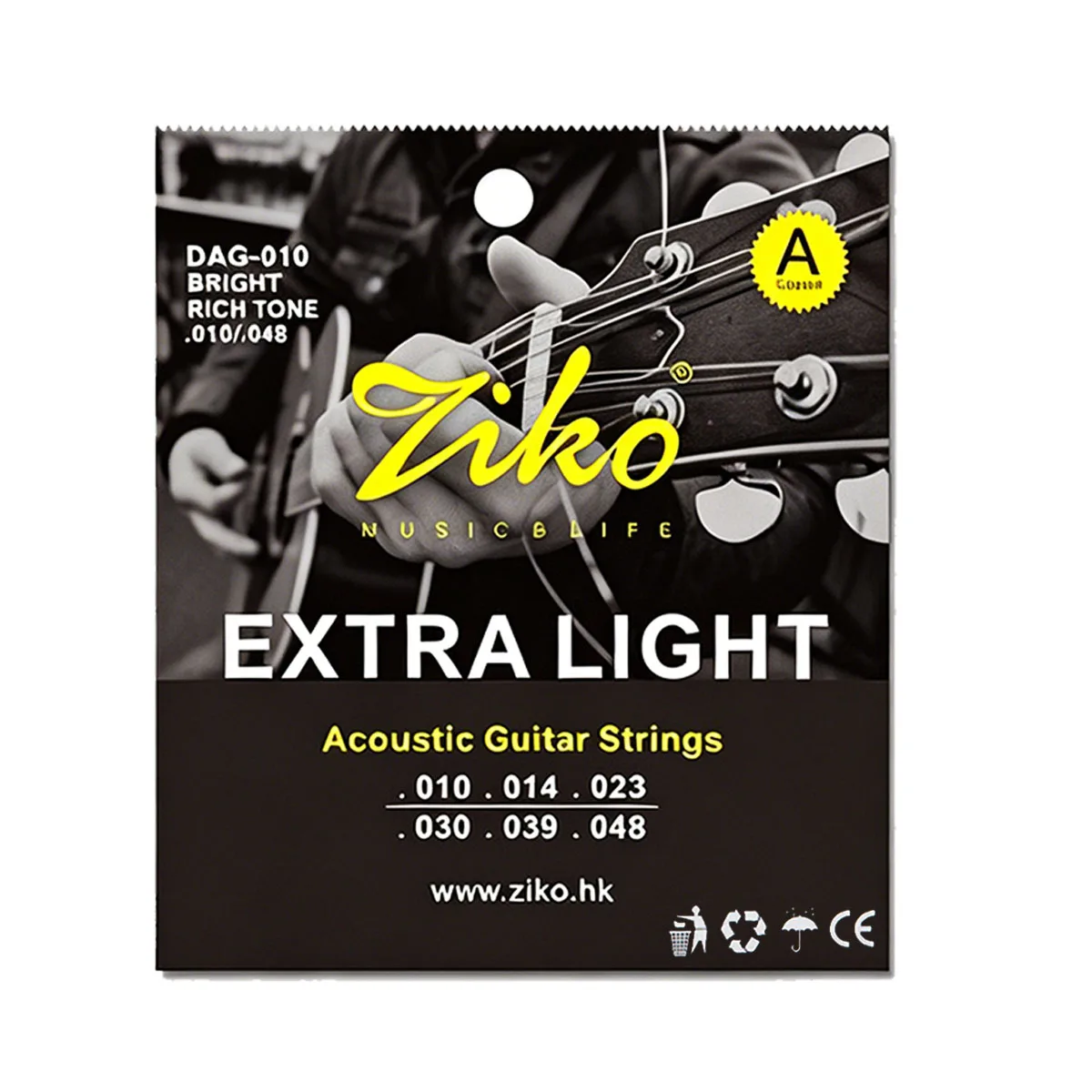 ZIKO DAG-010 1-2 Sätze Akustikgitarrensaiten, Messingummantelte Stahlkernsaiten, extra leicht, 010-048 Gauge, brillanter Klang, 880 mm, für Gitarre – Detail 7