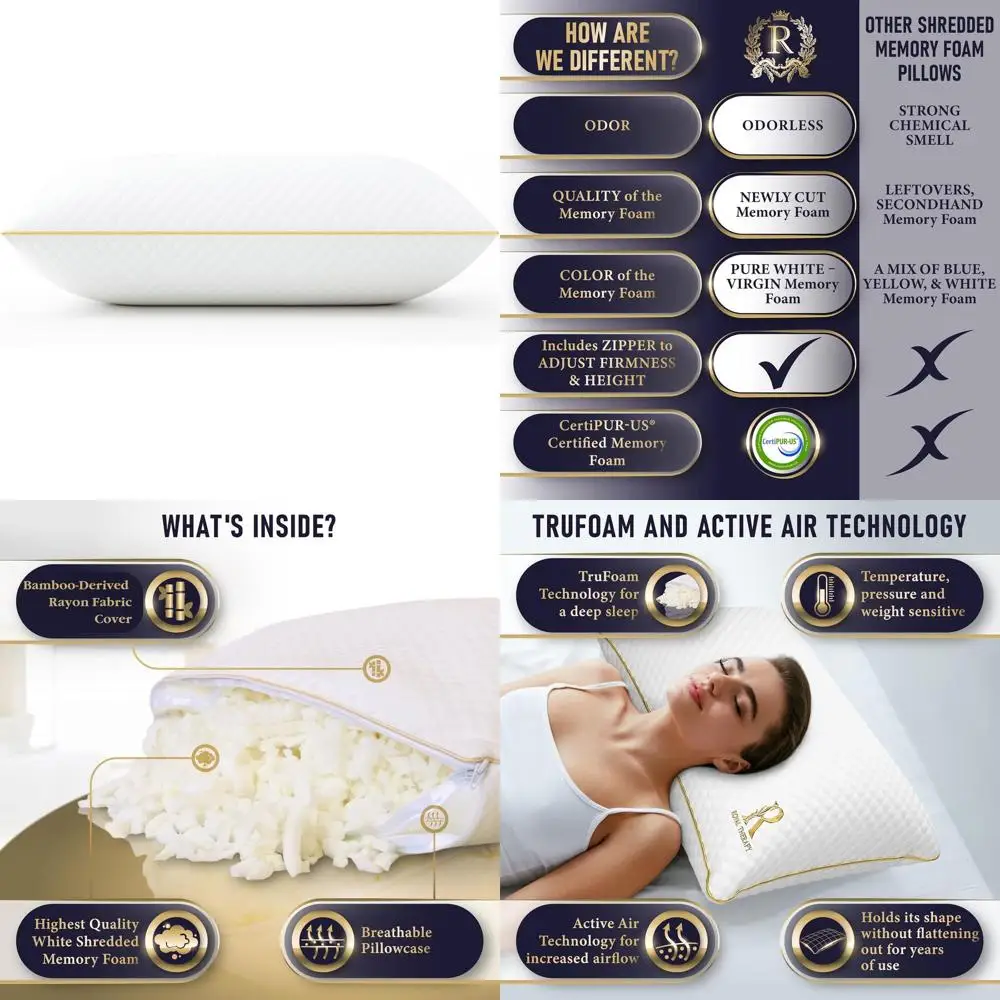 

Подушка из пены с эффектом памяти для комфорта без запаха и снятия боли, с регулируемой поддержкой для спины и шеи, идеально подходит для сна на животе и на боку.