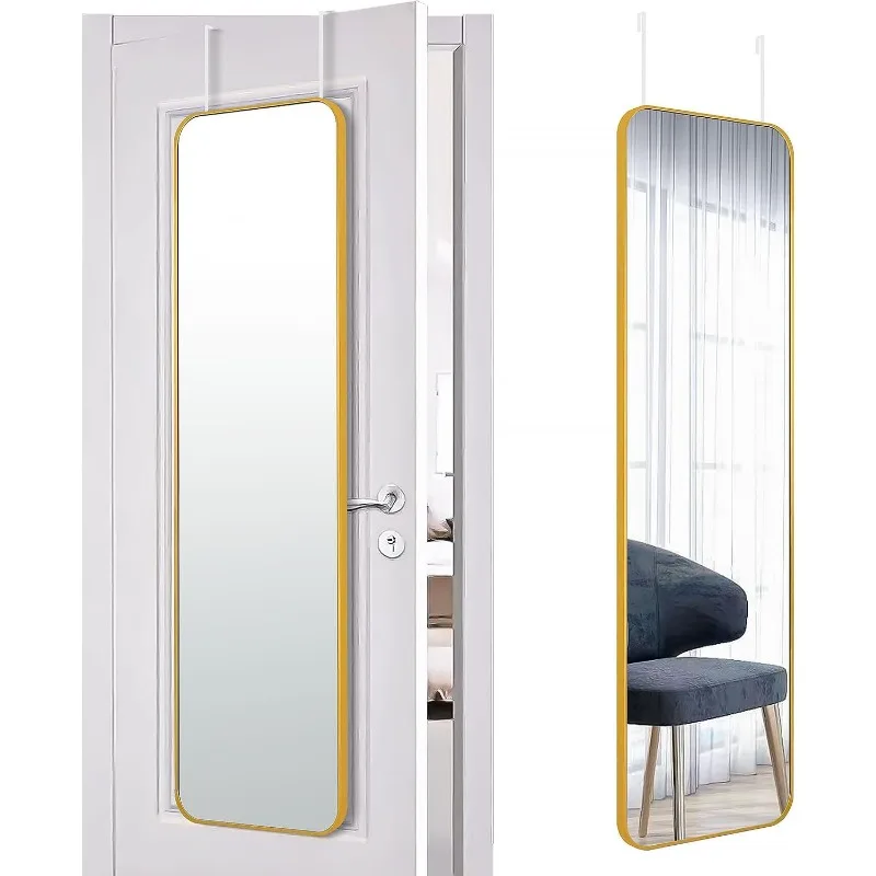 Miroir rectangle pleine longueur, porte de corps, mural, cadre en alliage d'aluminium, verre HD, maquillage en spanMake, 47x14